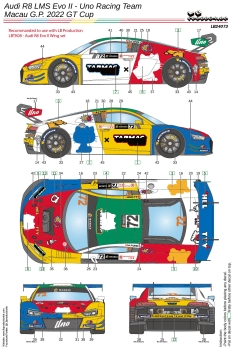 1/24 Audi R8 LMS Evo II - Uno Racing Team Macau G.P. 2022 GT Cup (LB24073) Slotfabrik